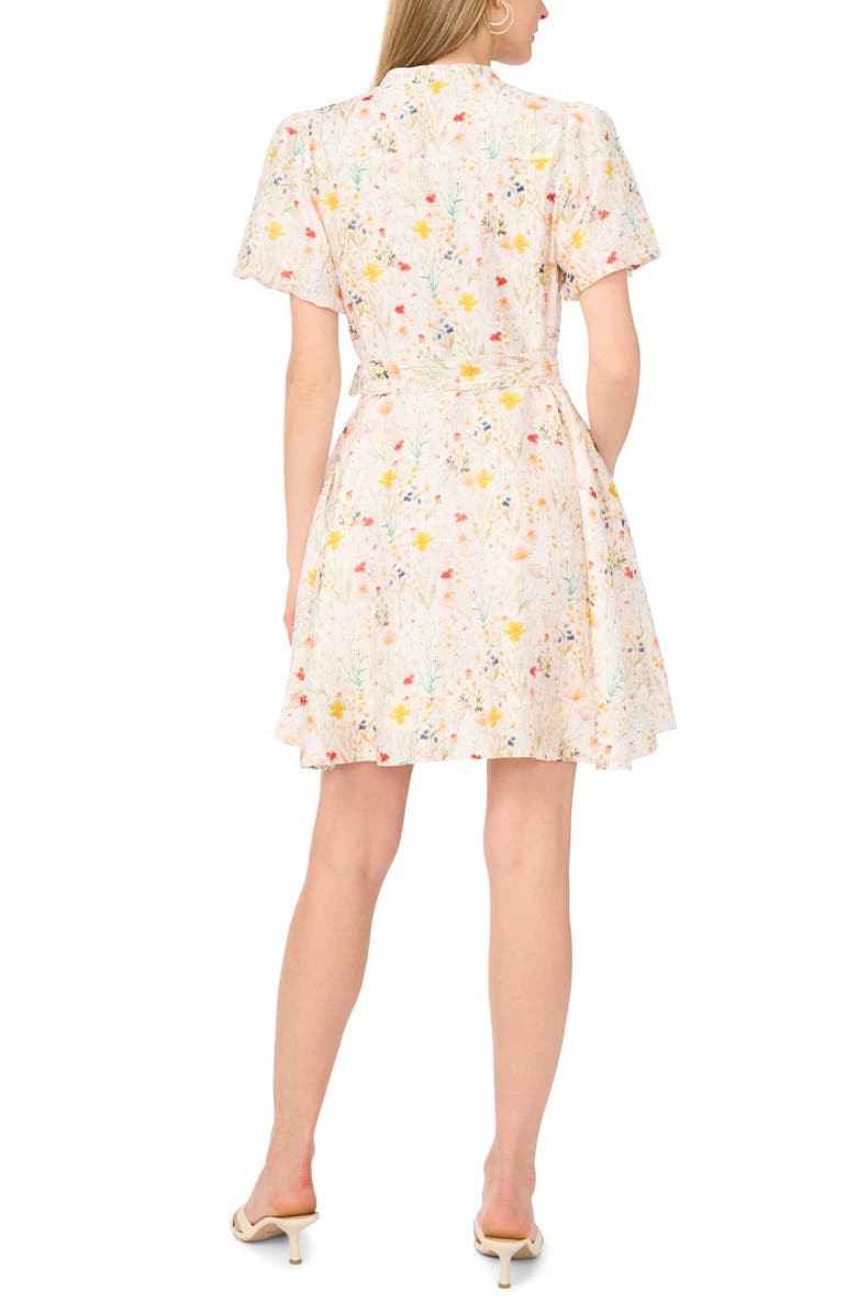 Vince Camuto Floral Puff Sleeve A-Line Dress, Alternate, color, Ultra White