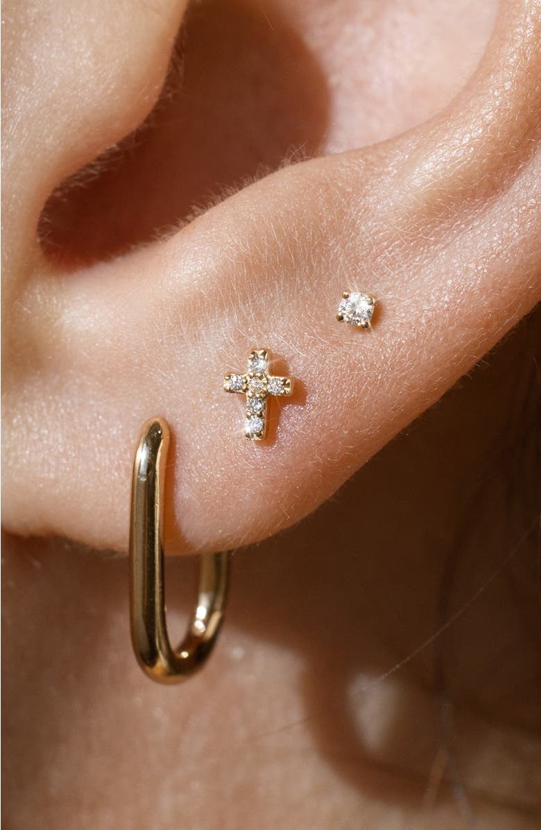 MADE BY MARY 14k Diamond Cross Stud Earring (Flat Back) - Single, Alternate, color, 14K Solid Gold