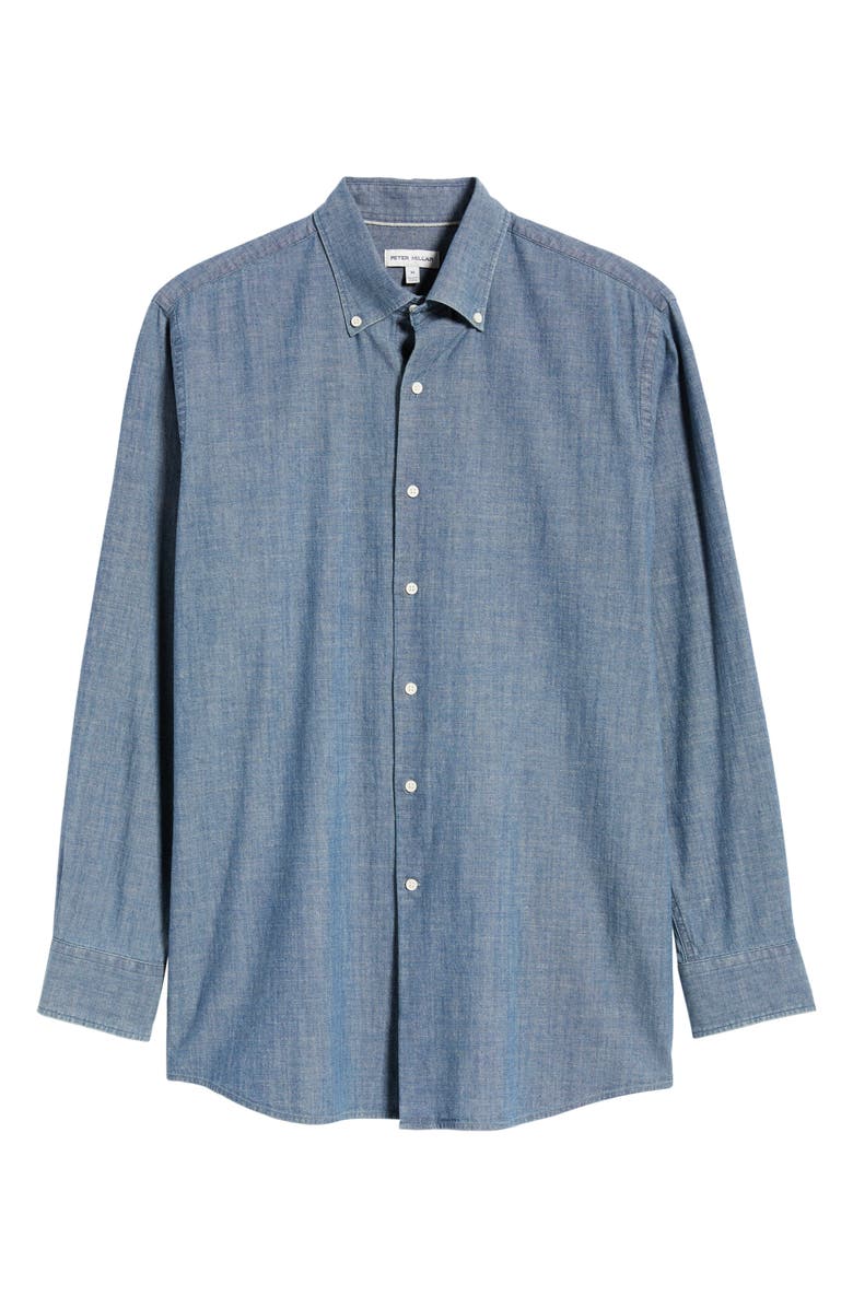 Peter Millar Davenport Stretch Chambray Button-Down Shirt, Alternate, color, Indigo