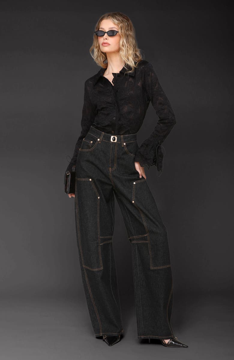 Avec Les Filles Barre Barrel Hem Jeans, Alternate, color, Ebony Rinse