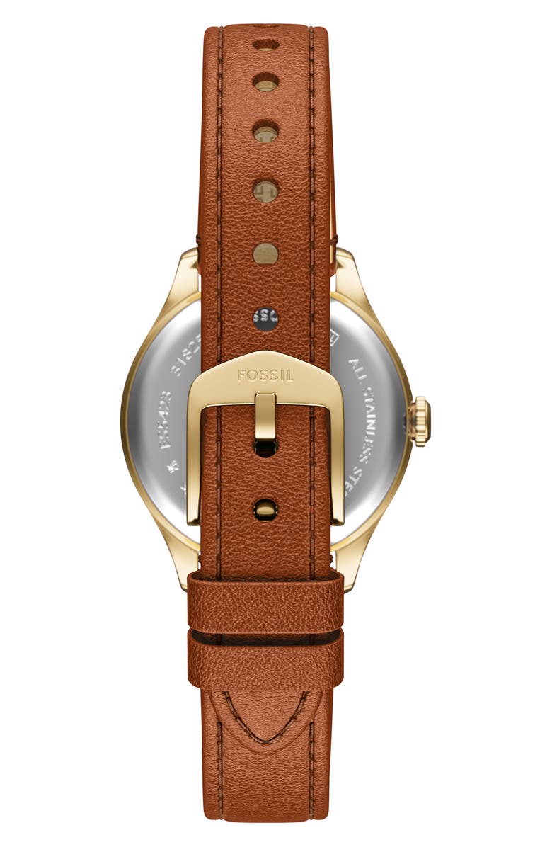 Fossil Gilmore Leather Strap Watch, 28mm, Alternate, color, White/ Brown/ Gold
