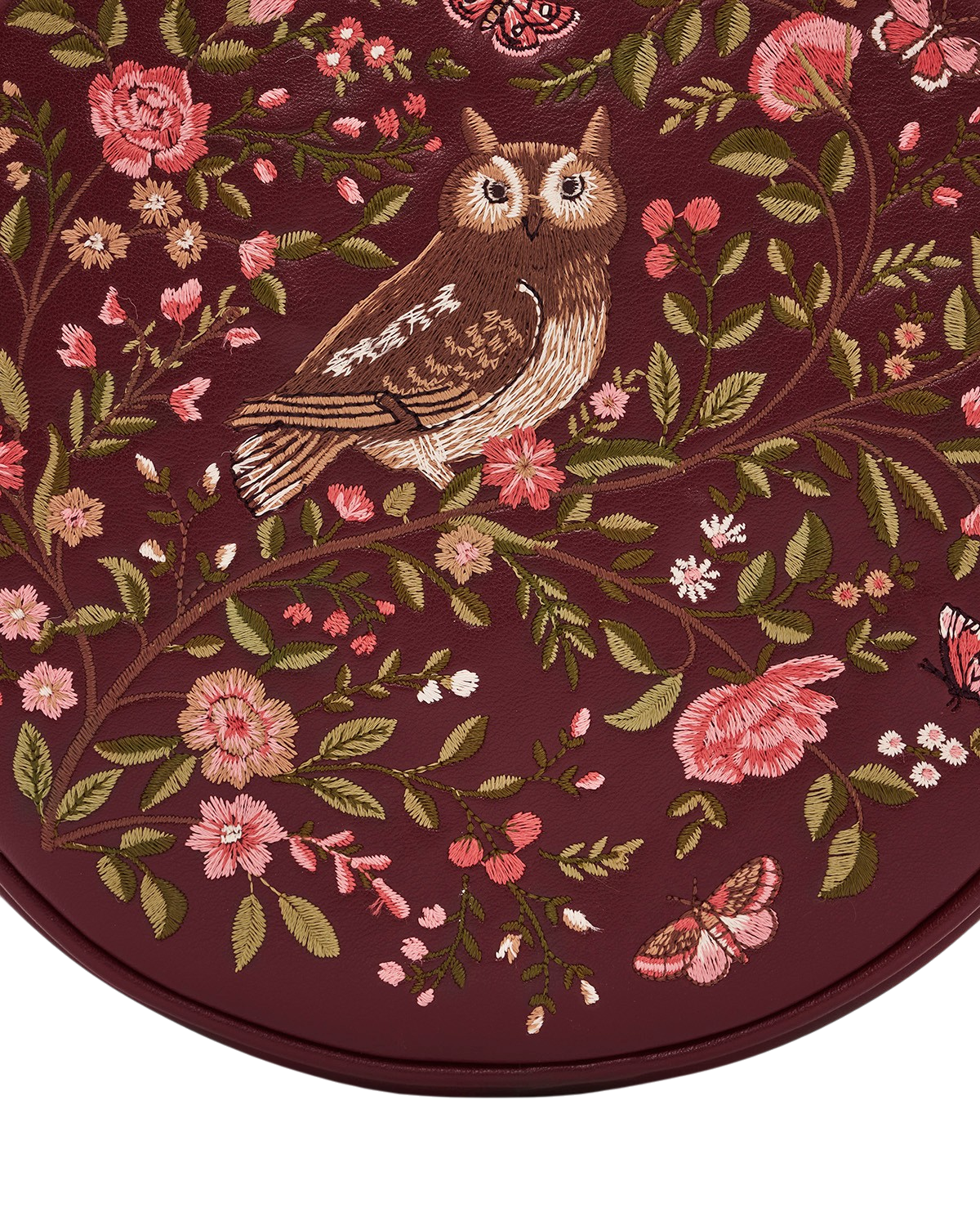 Chloe Owl Embroidered Circle Purse, Alternate, color, Burgundy
