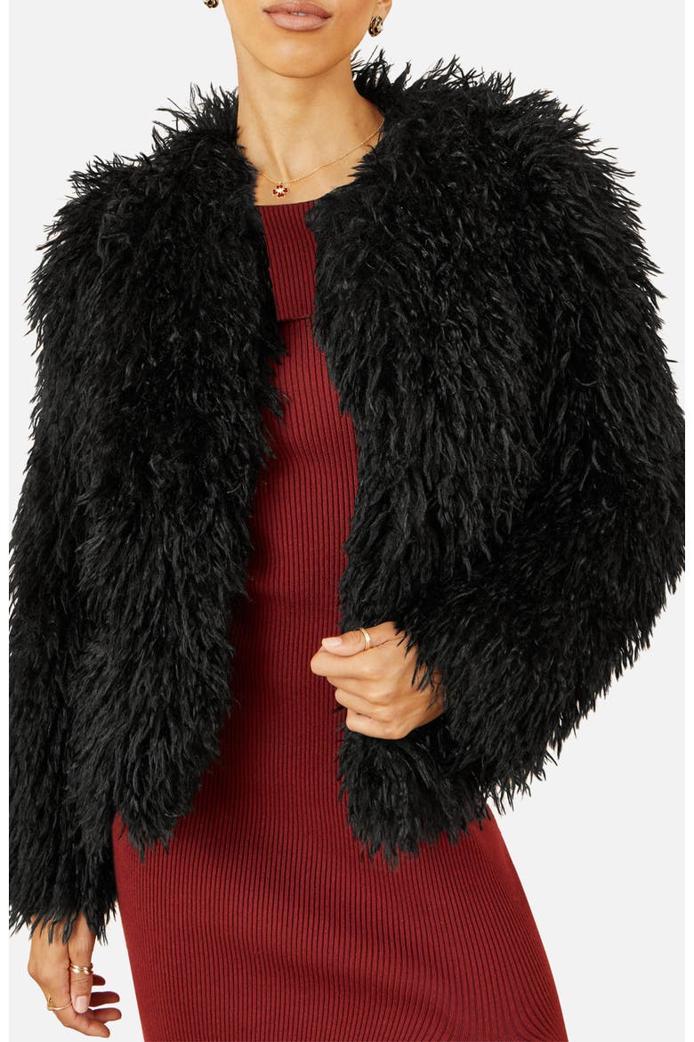 Fluffy Cropped Faux Fur Coat, Alternate, color, Black