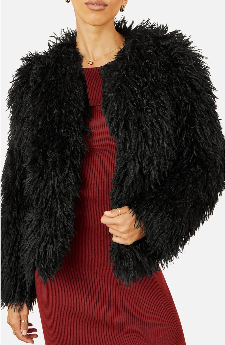 Yumi Luxe Fluffy Faux Fur Coat, Alternate, color, Black