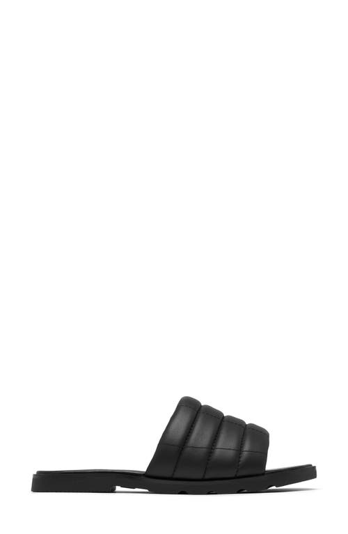 Sorel Ella Iii Quilted Puff Slide Sandal In Black/black