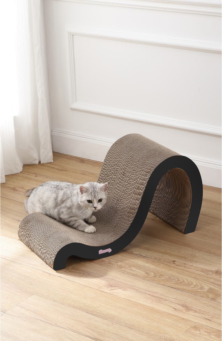 The Licker Store Kona 27" Modern Cardboard Double-Sided Wave Cat Scratcher with Catnip, Alternate, color, Black