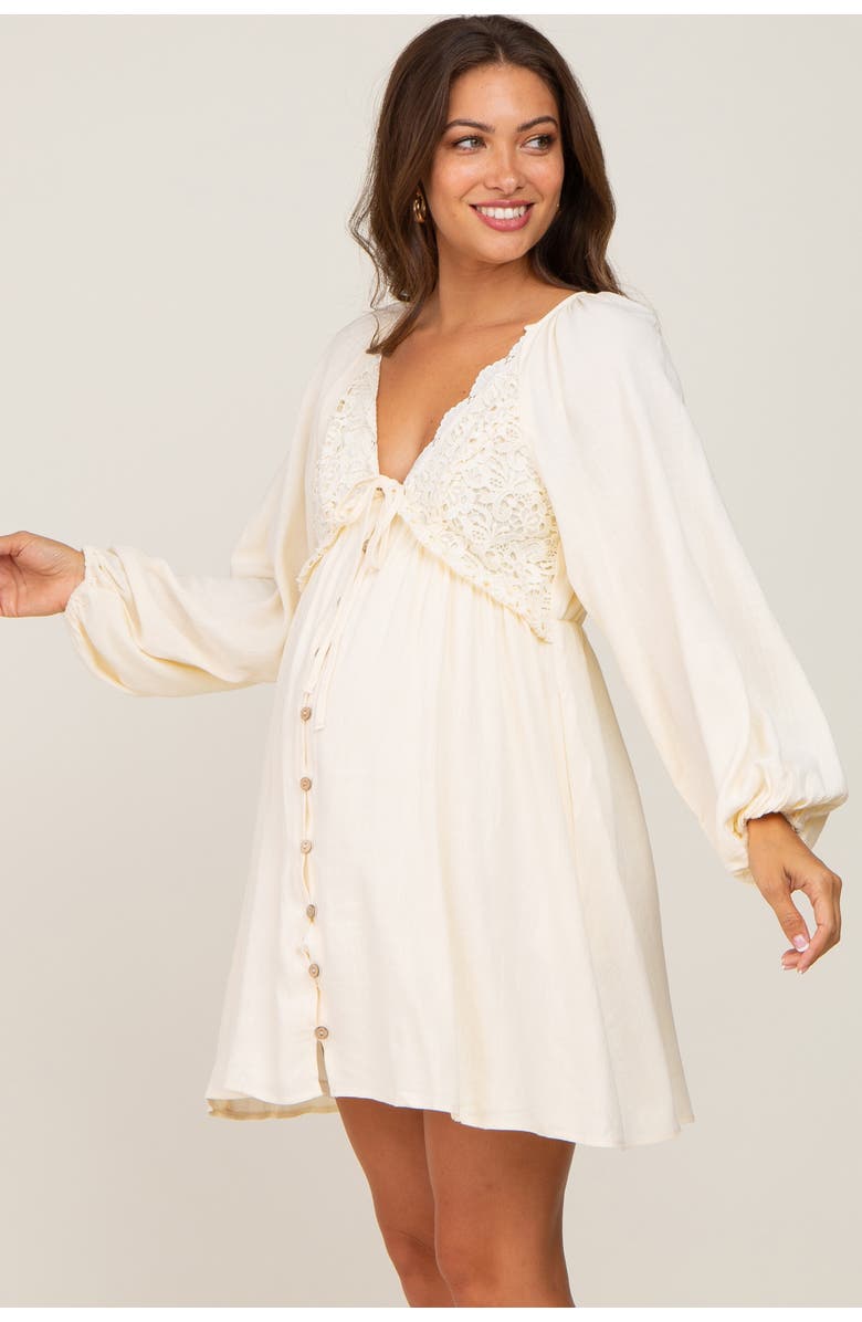 PinkBlush Crochet Lace Button Front Dress, Alternate, color, Beige