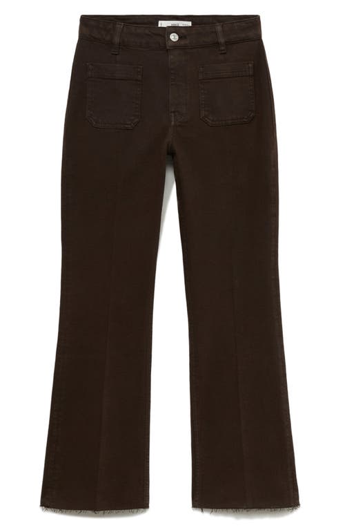 Mango Patch Pocket Raw Hem Crop Flare Jeans In Chocolate