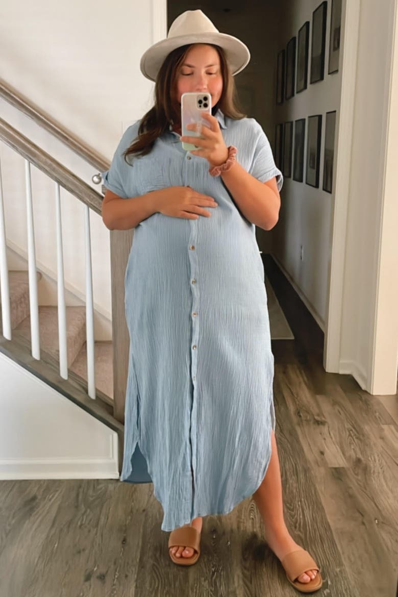 Button Down Midi Dress, Alternate, color, Light Blue