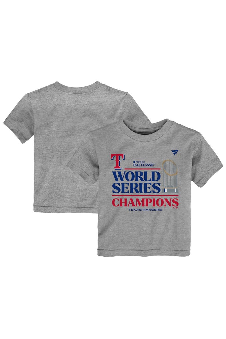 Toddler Fanatics Branded Heather Gray Texas Rangers 2023 World Series Champions Locker Room T-Shirt, Main, color, Heather Gray