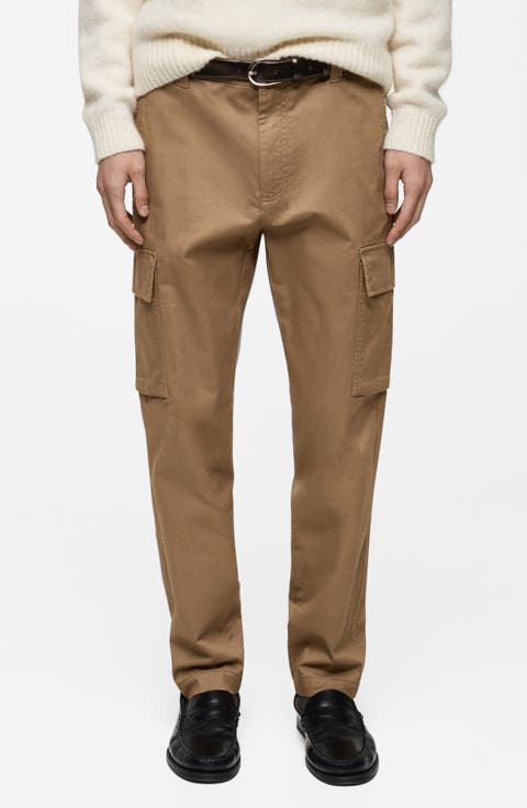 Regular Fit Flat Front Twill Cargo Pants