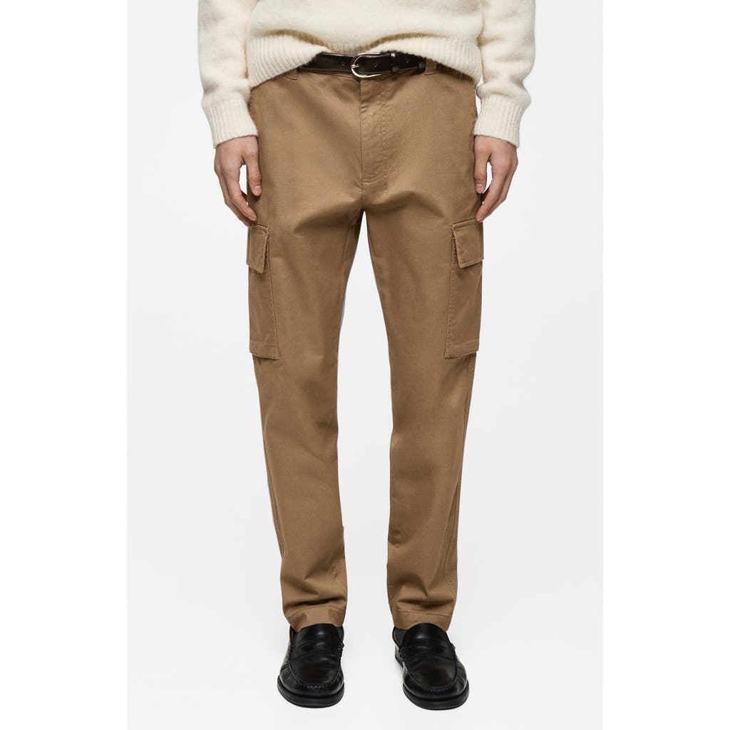 Mango Regular Fit Flat Front Twill Cargo Pants In Medium Brown