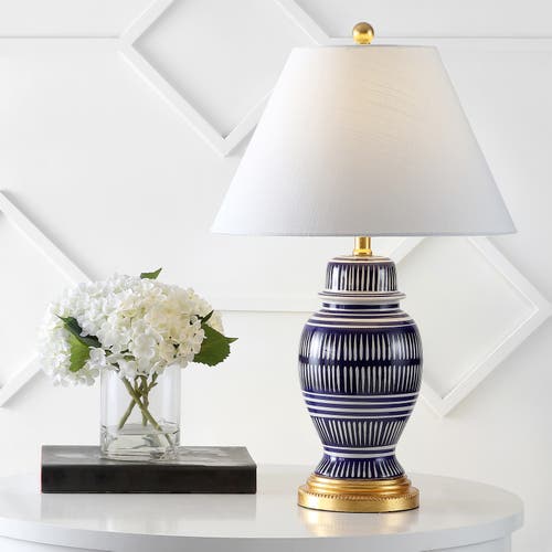 Jonathan Y Reed 27" Ceramic/iron Modern Coastal Led Table Lamp, Navy In Blue/white
