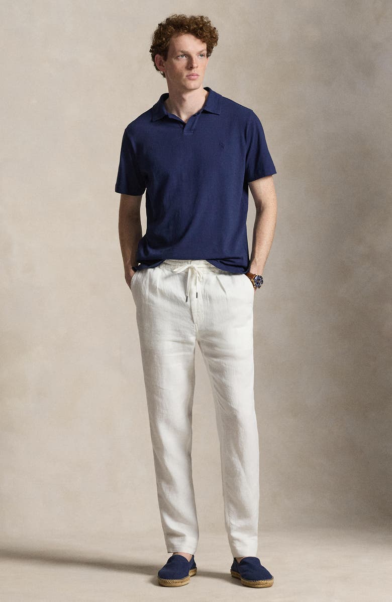 Polo Ralph Lauren Johnny Collar Cotton & Linen Pocket Polo, Alternate, color, Newport Navy