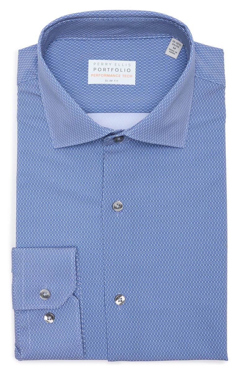 Perry Ellis Performance Tech Slim Fit Dress Shirt, Alternate, color, Dark Navy