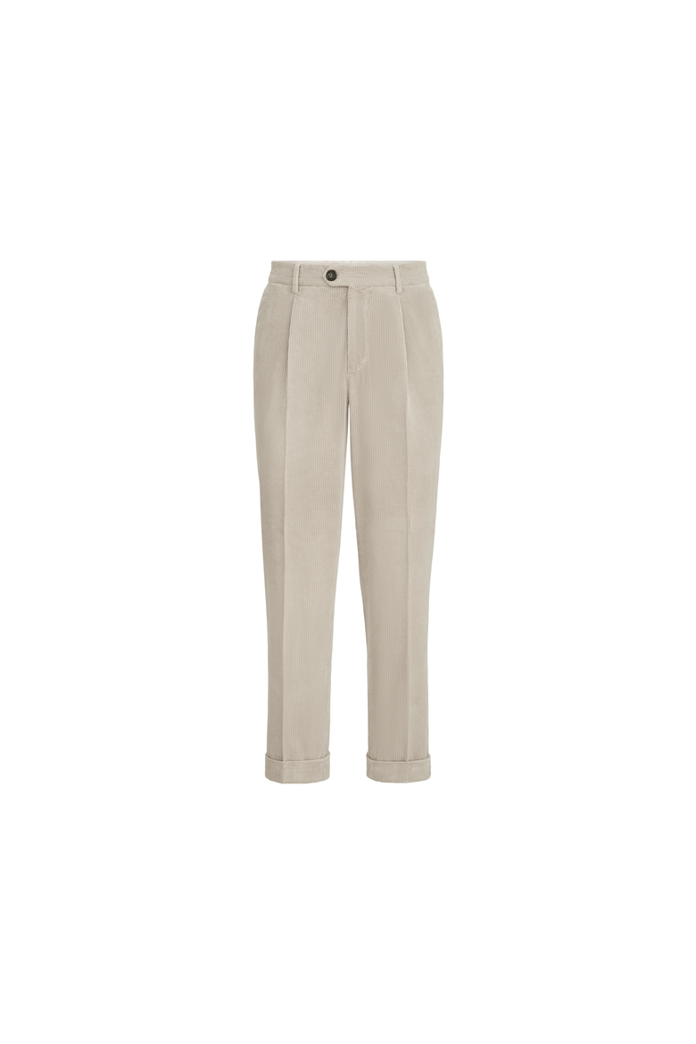 Garment-dyed trousers in cotton corduroy with pleat, Alternate, color, White