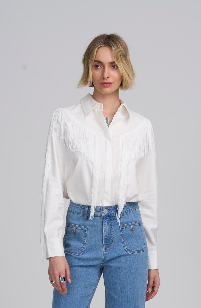 ELLE Collection Fringe Shirt, Main, color, Ivory