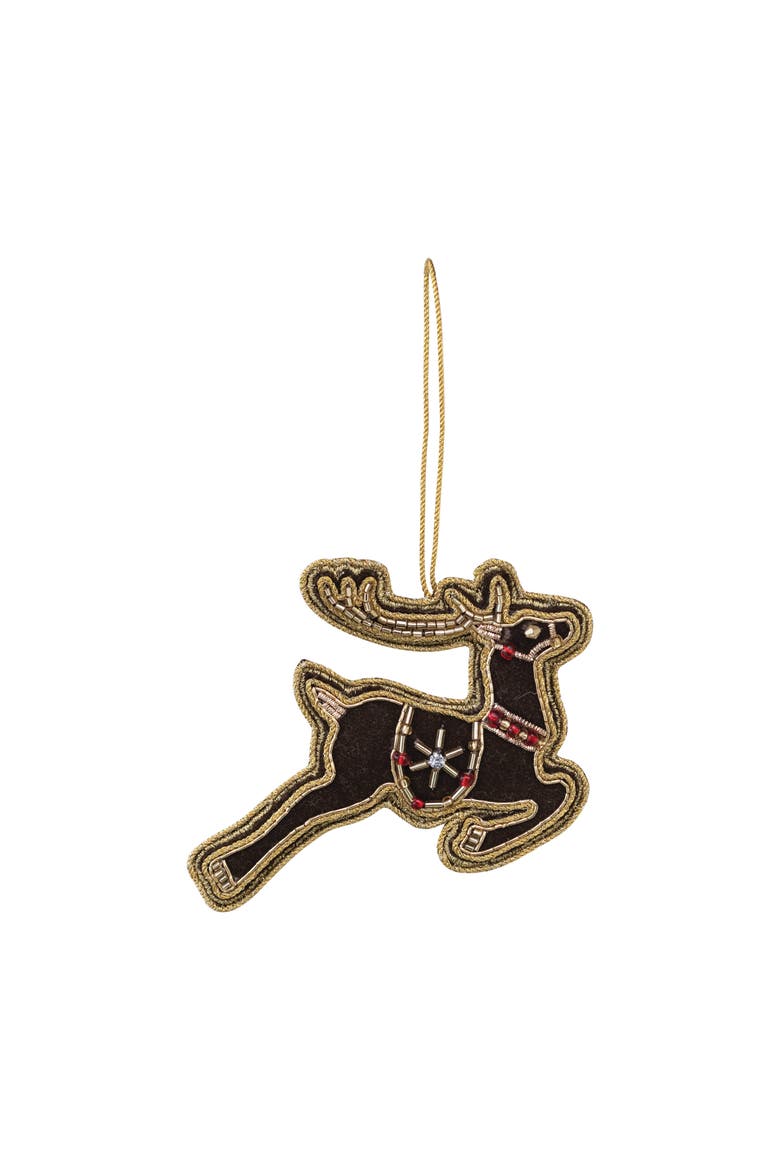 Beaded Fabric Reindeer Ornament with Embroidery, Multicolor, Main, color, Multicolor