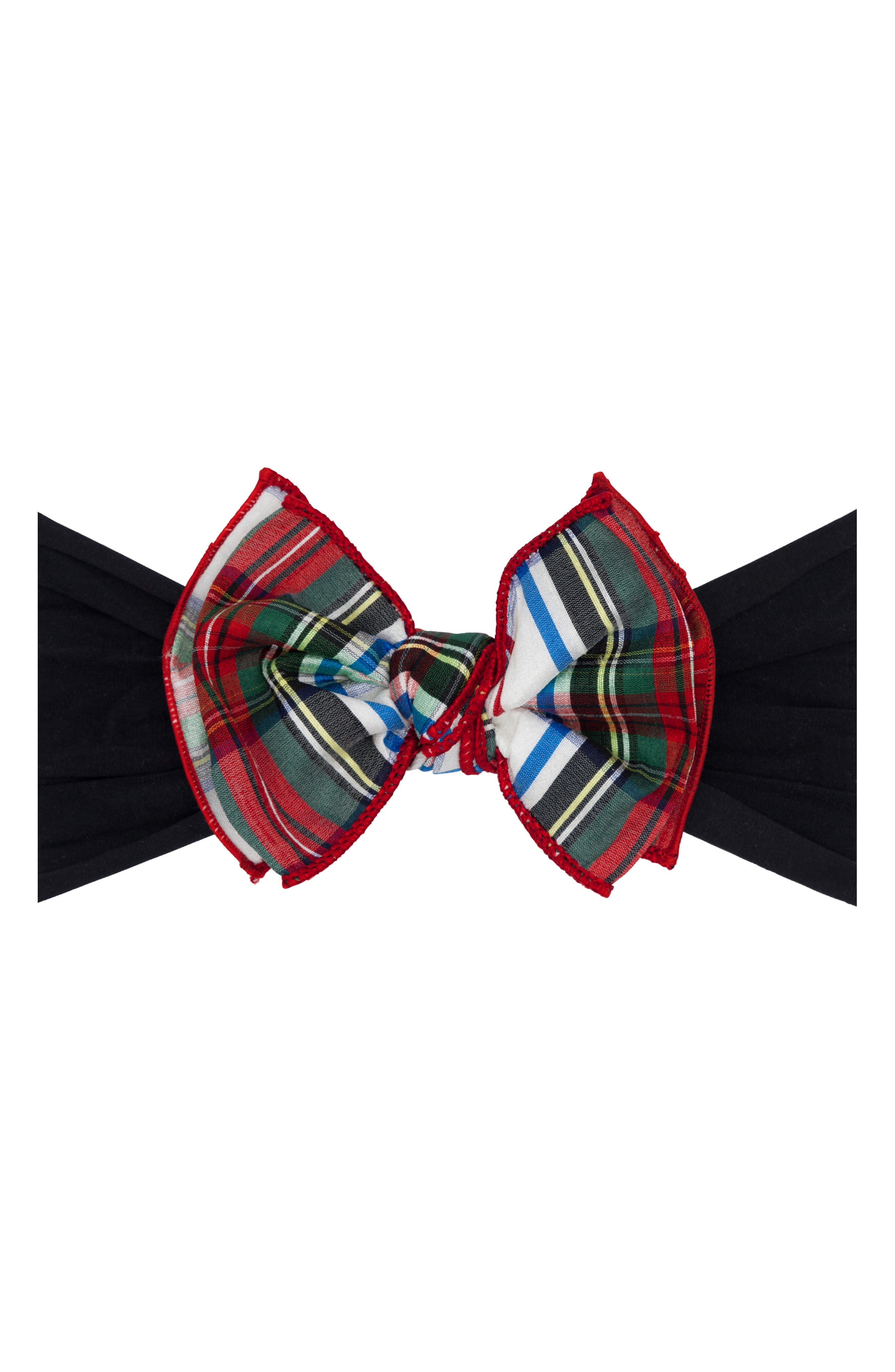 Baby Bling Bow Plaid Cotton Headband in Black/Holiday Plaid 