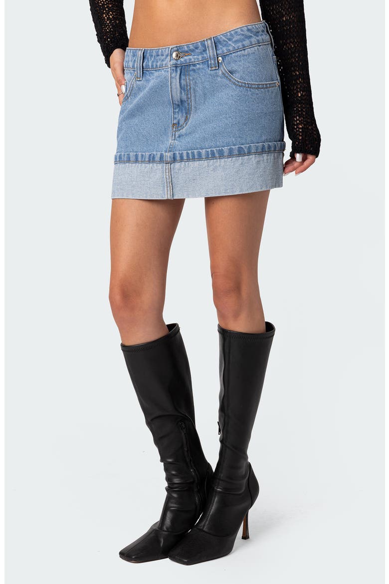 Foldover Cuff Denim Miniskirt, Alternate, color, LIGHT-BLUE