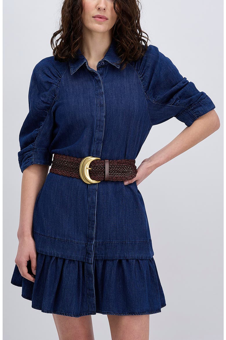 Woven Leather & Raffia Wide Belt, Alternate, color, BROWN