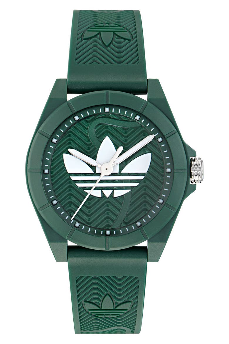 AO Street Project 4 Green Logo Tread Dial Resin Strap Watch, 41mm, Main, color, GREEN