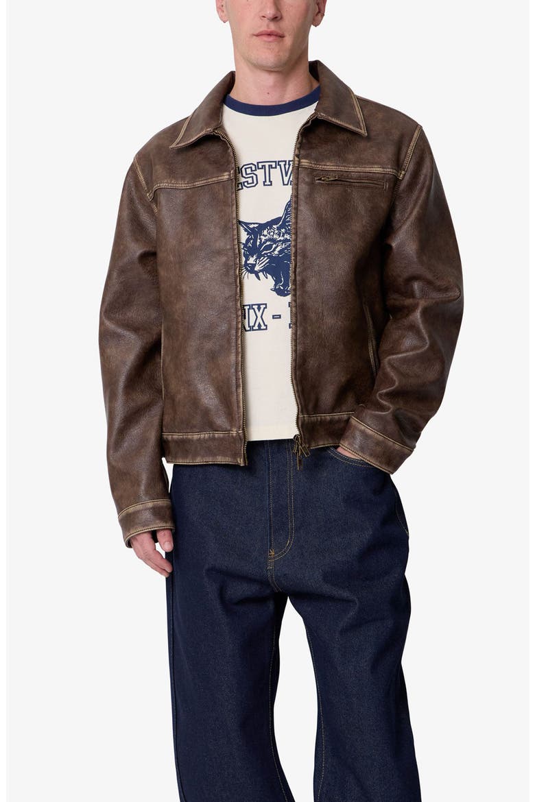 Washed Faux Leather Jacket, Alternate, color, BROWN
