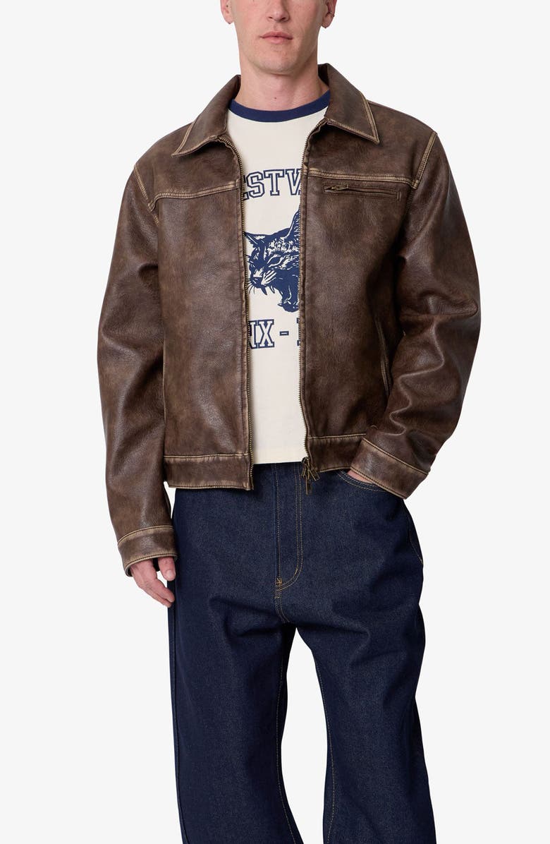 mnml Washed Faux Leather Jacket, Alternate, color, Brown