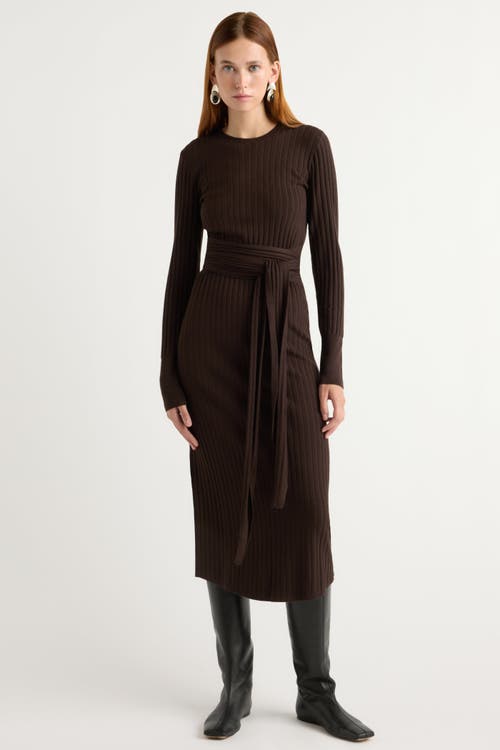 Modern Citizen Carmen Tie-front Ribbed Dress In Brown
