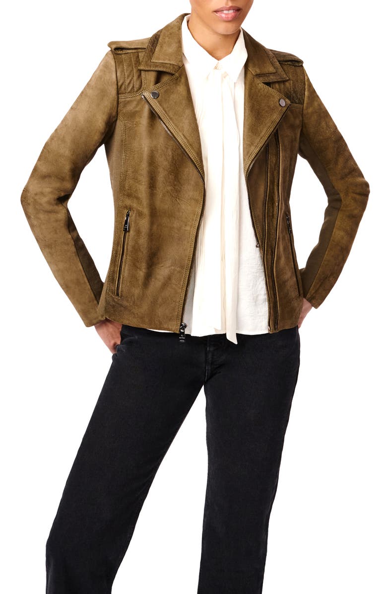 Bernardo Suede Moto Jacket, Alternate, color, Olive