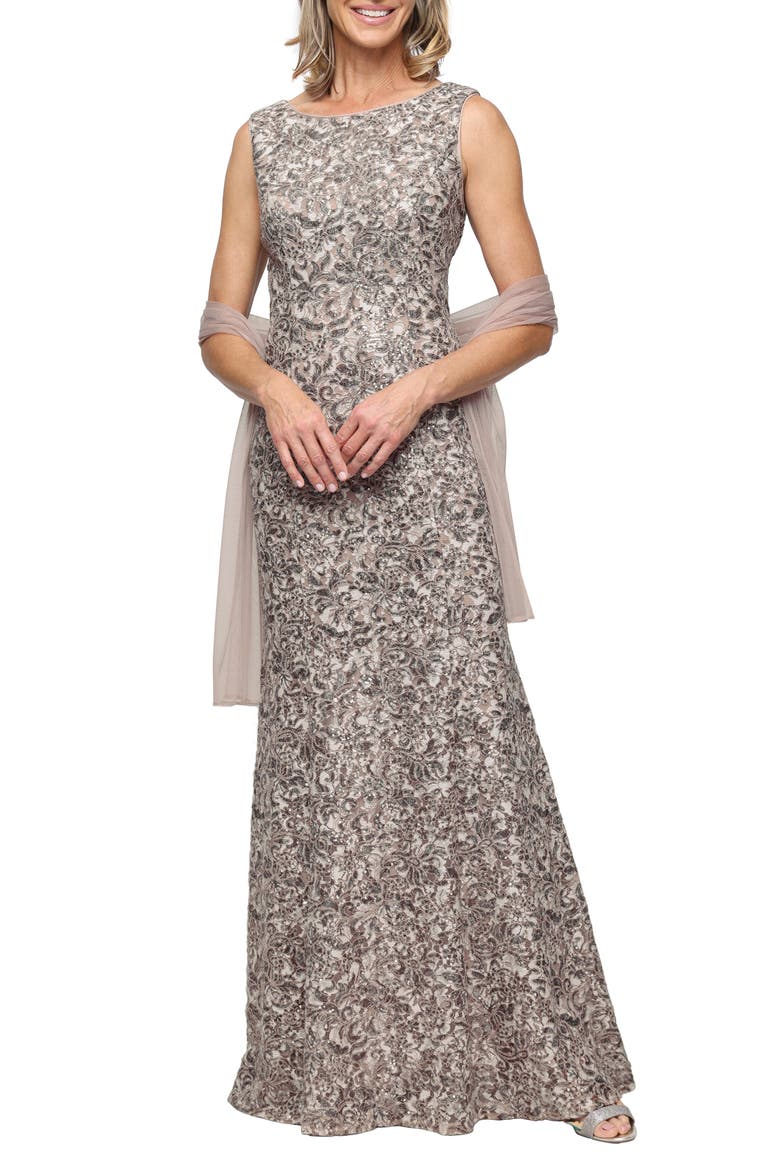 Beaded Gown & Shawl, Main, color, MINK