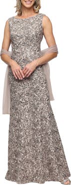 Alex Evenings Beaded Gown & Shawl