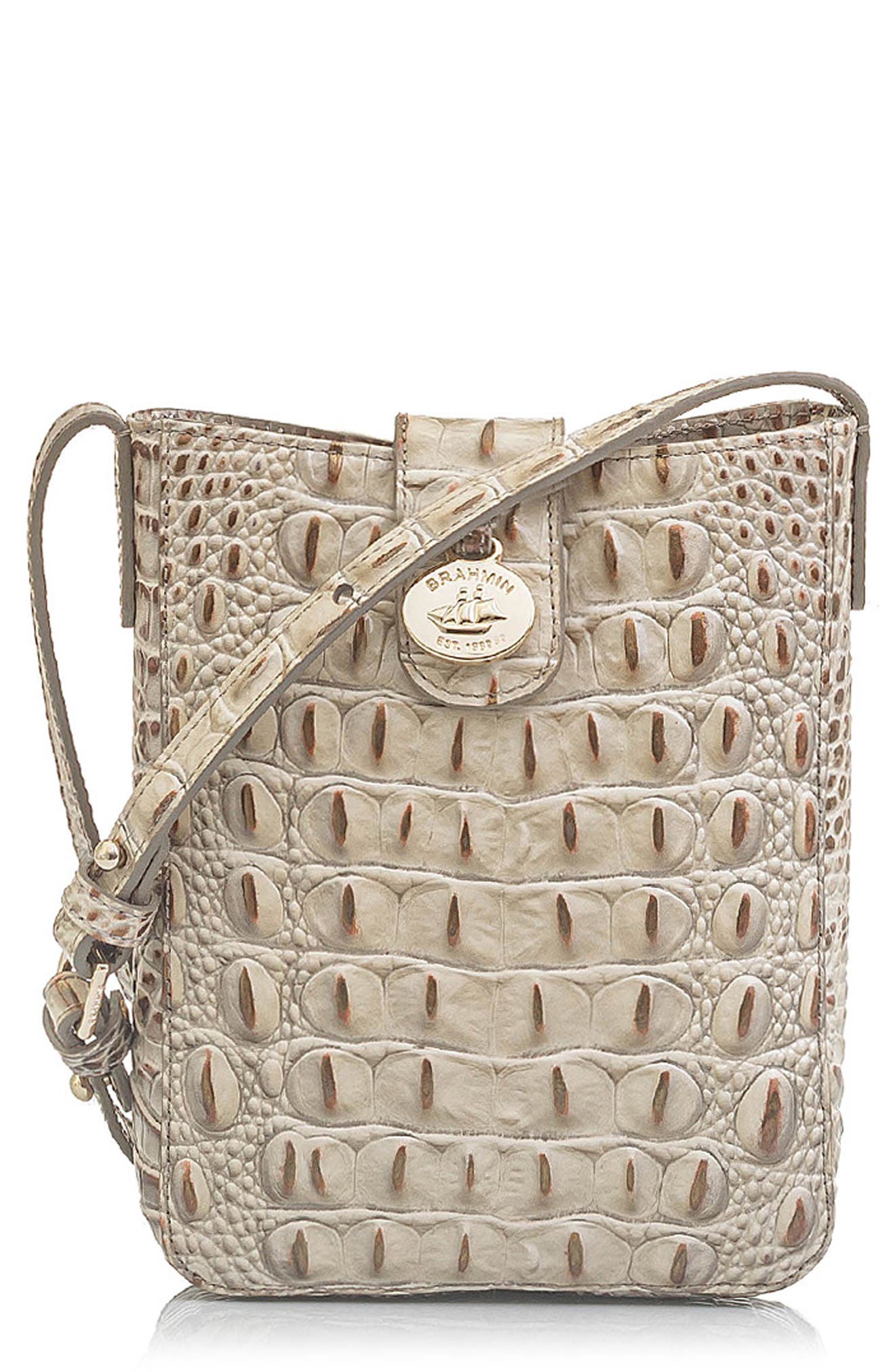 Brahmin Marley Croc Embossed Leather Crossbody Bag, Main, color, 