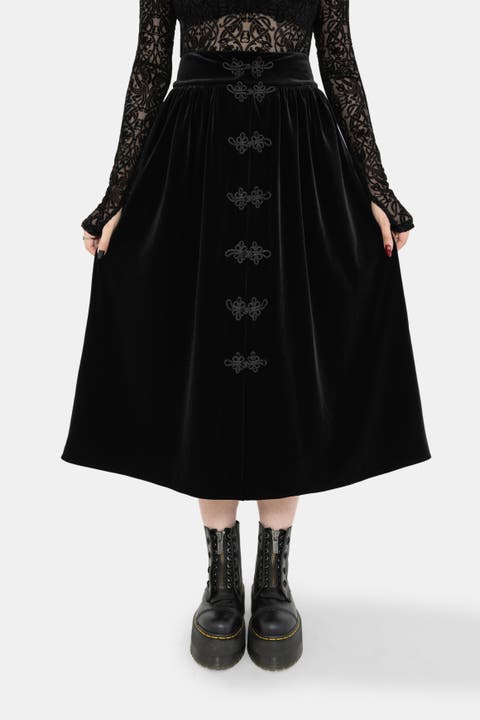 Nova Velour Frog Closure Midi Skirt