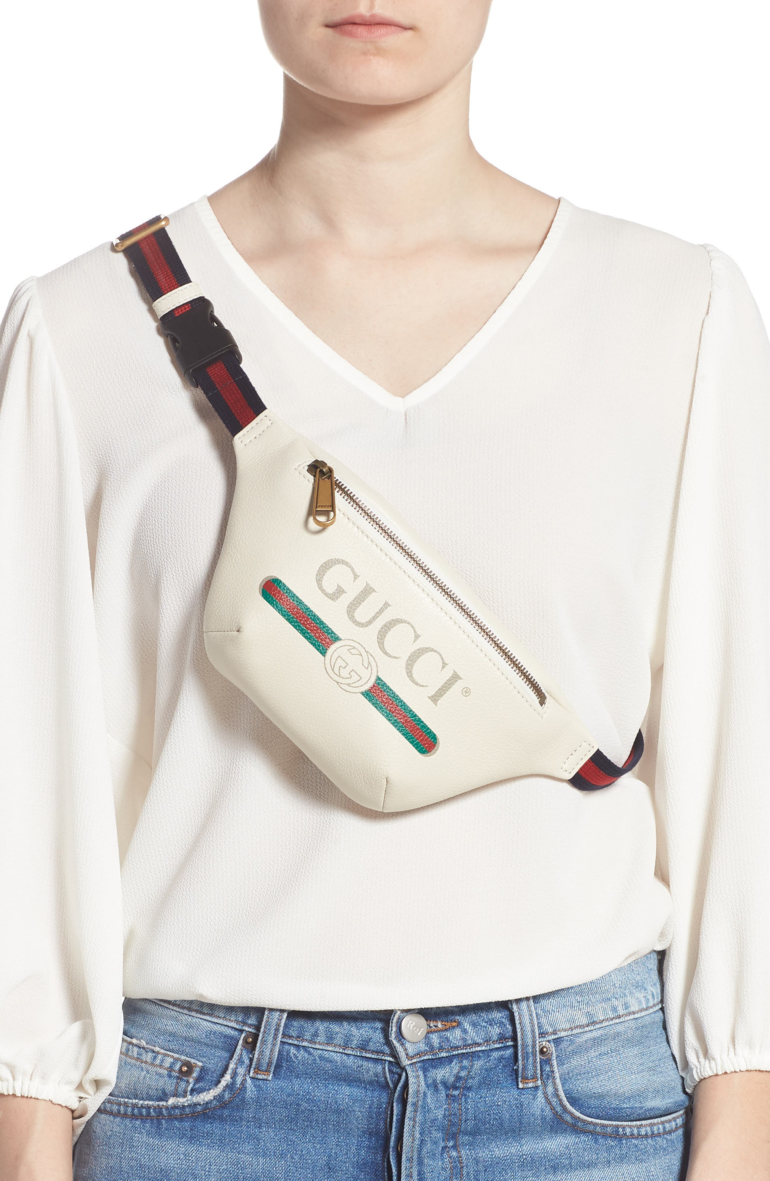 Leather Belt Bag, Alternate, color, MYSTIC WHITE/ VERT RED