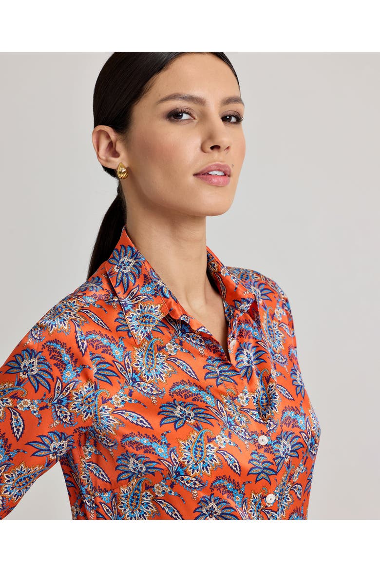 Sidney Liberty Silk Satin Fitted Shirt, Alternate, color, Fiery Red Orange Paisley