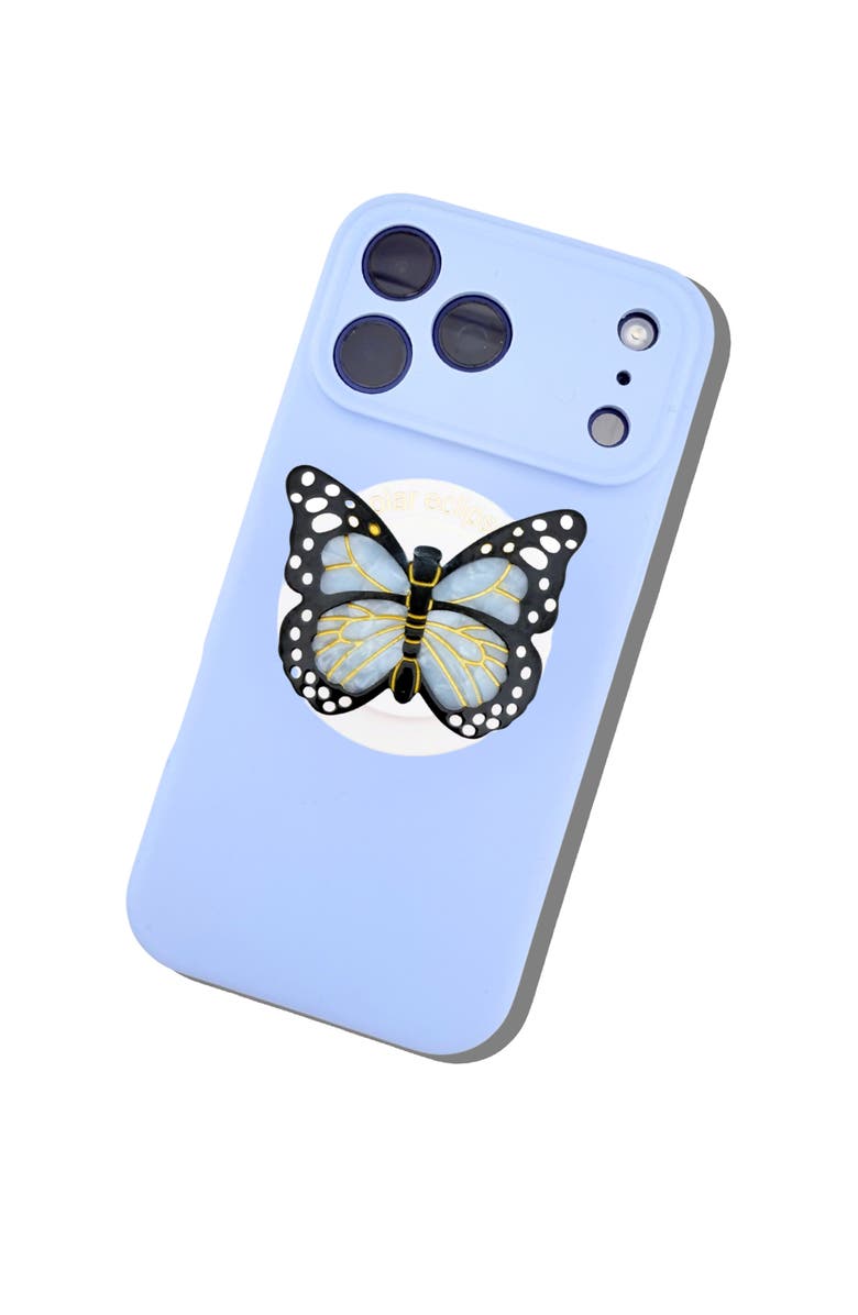 Solar Eclipse Hand Painted Monarch Butterfly Phone Grip, Alternate, color, Baby Blue