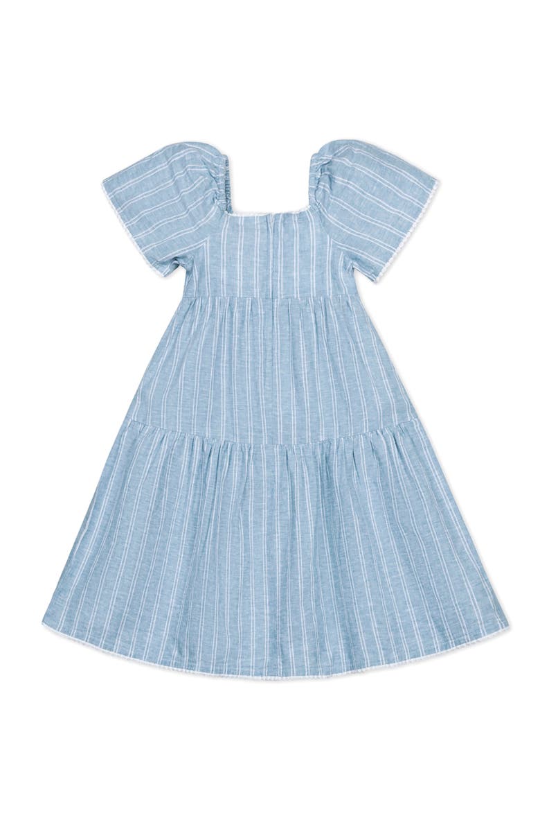 Hope & Henry Girls' Flounce Sleeve Tiered Linen Dress, Kids, Alternate, color, 