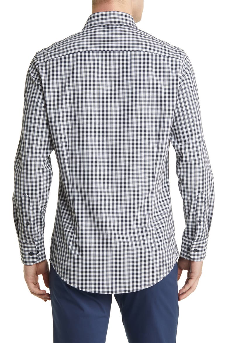 Leeward Trim Fit Plaid Performance Button-Up Shirt, Alternate, color, BLUE