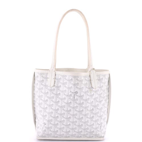Pre-owned Goyard Goyard Anjou Reversible Tote Printed Coated Canvas Mini In White