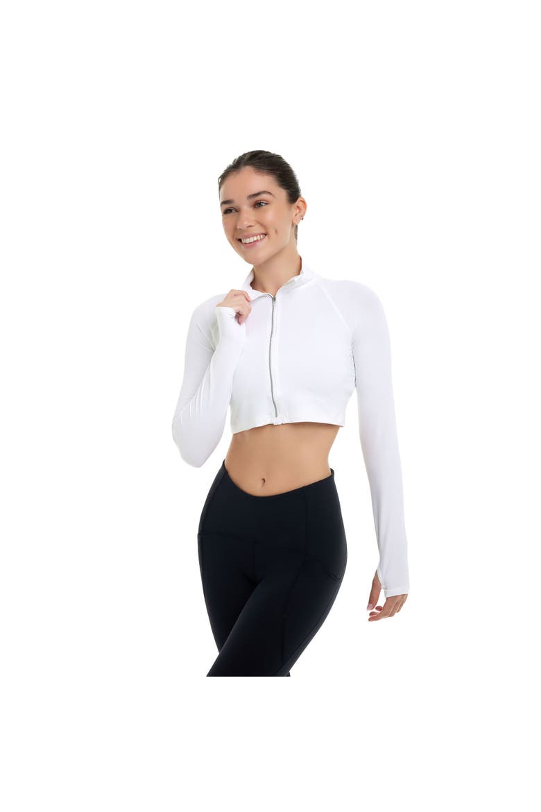 Women's Long Sleeve Full Zip Crop Top Sun Shirt for UV Protection, Main, color, White
