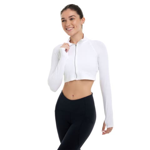 Women's Long Sleeve Full Zip Crop Top Sun Shirt for UV Protection