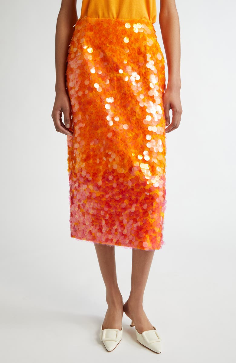 Carolina Herrera Ombré Paillette Skirt, Main, color, 