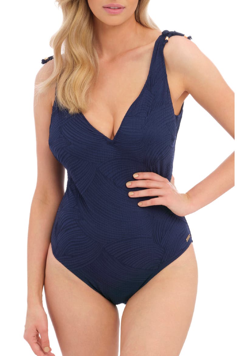 Underwire Plunge One-Piece Swimsuit, Main, color, INK