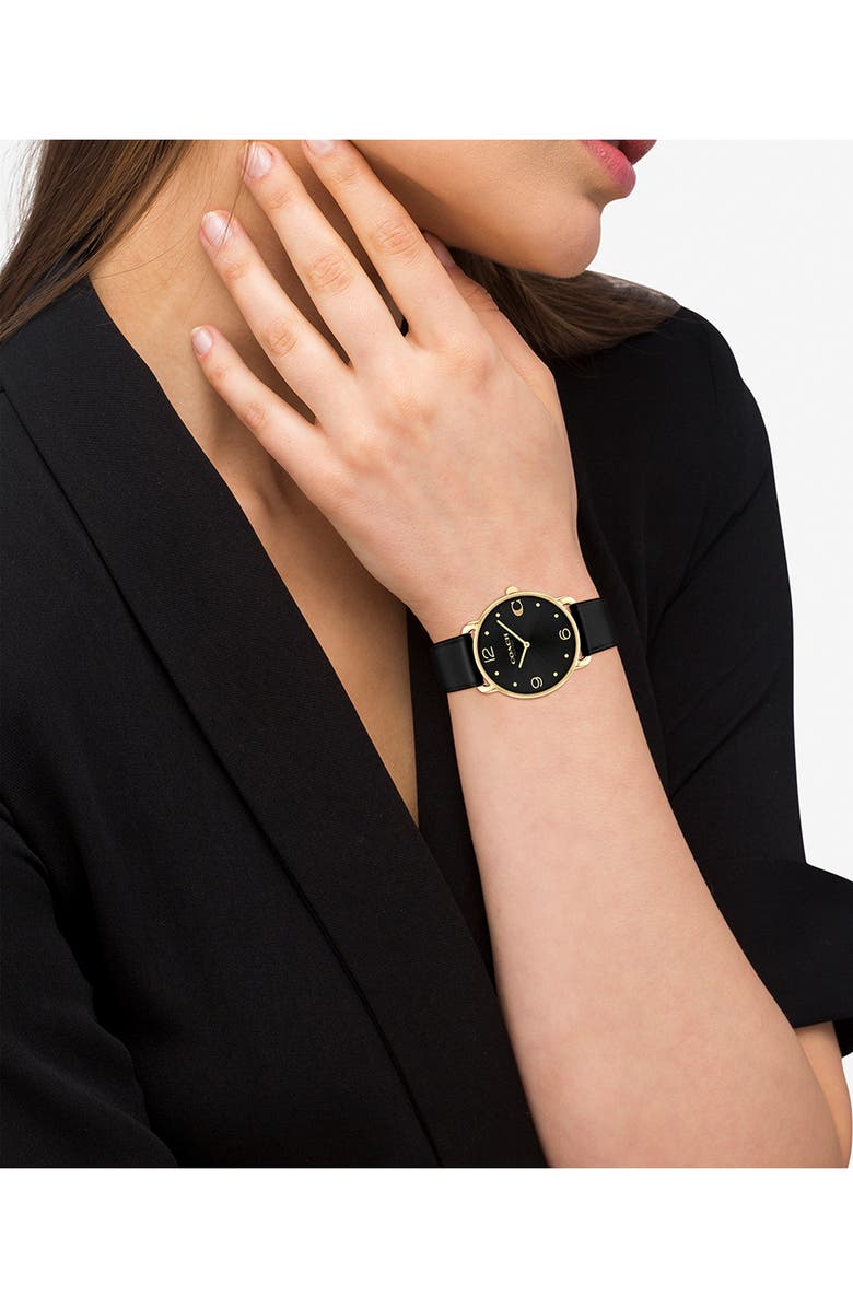 COACH Elliot Leather Strap Watch, 36mm, Alternate, color, Black