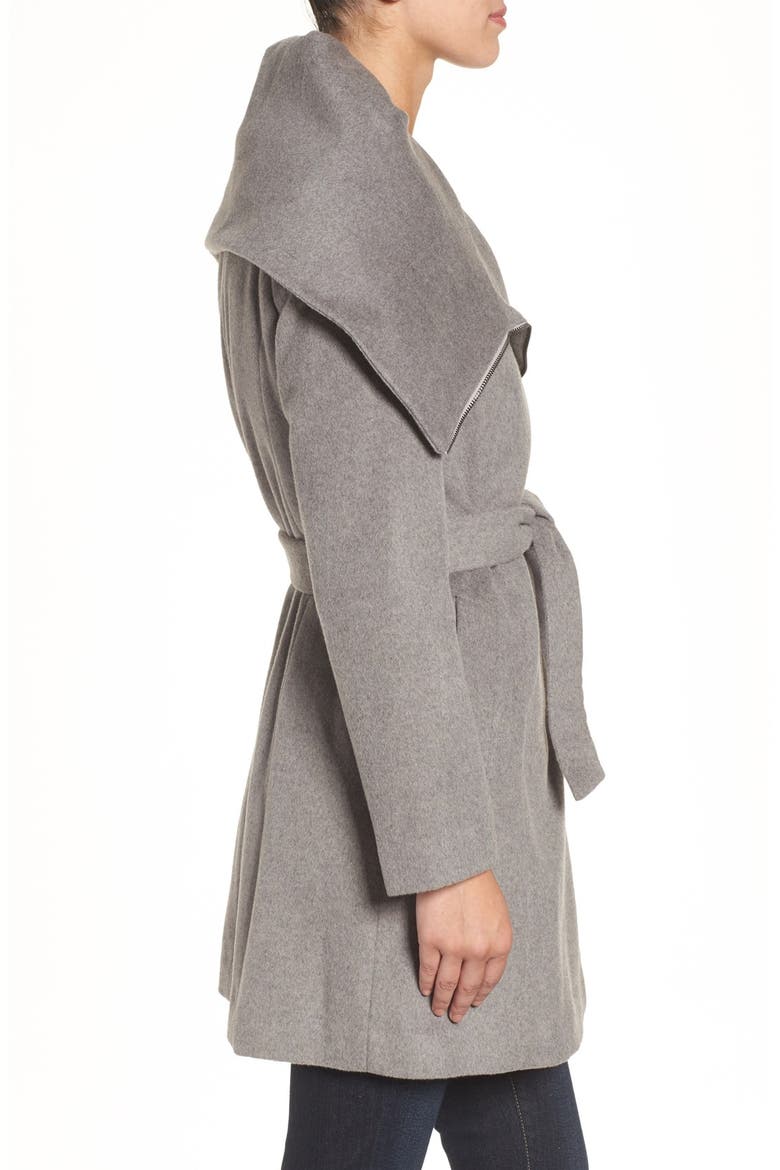 Cole Haan Signature Belted Asymmetrical Wool Blend Coat, Alternate, color, PLATINUM