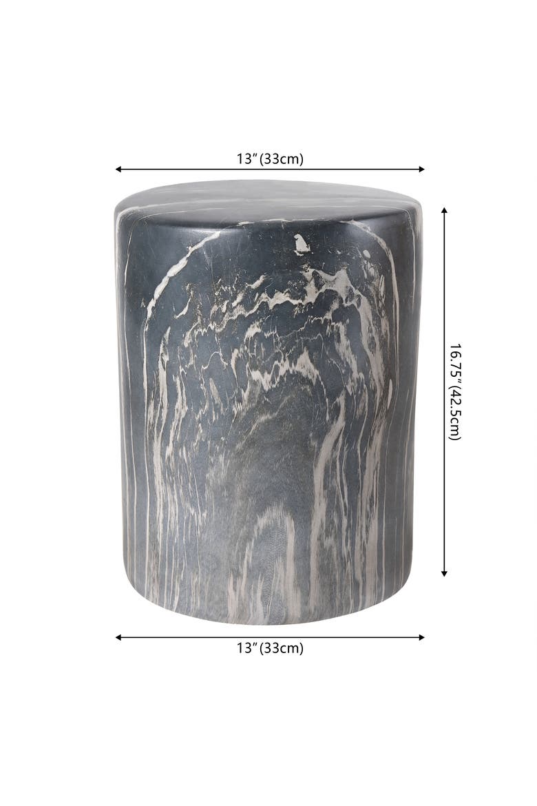 Troy Modern Faux Marble Cylinder Accent Table, Round Pedestal End Table & Decorative Indoor Stool for Living Room, Alternate, color, Black Marble Finish