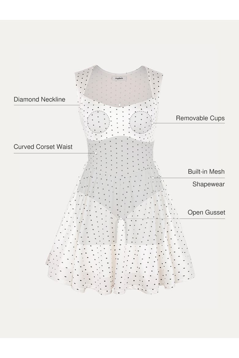 Vintage Sweetheart Neckline Vacation & Date Night Fit & Flare Shapewear Mini Dress, Alternate, color, White/Black Dot