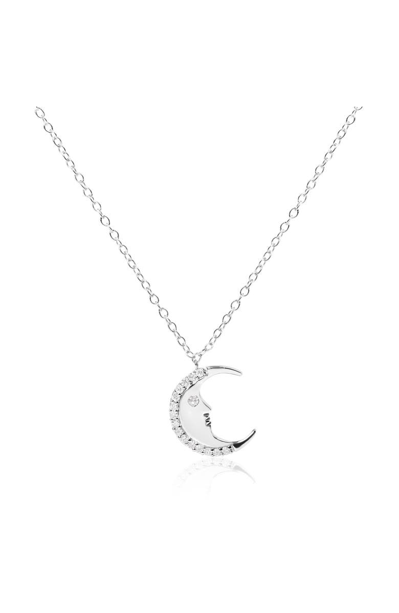 Haus of Brilliance .925 Sterling Silver 1/10ct Diamond Crescent Man on the Moon Pendant Necklace, Main, color, White
