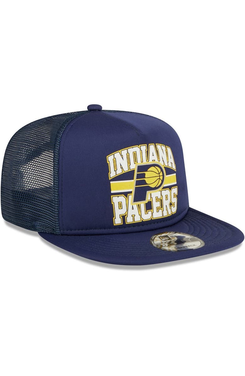 New Era Men's New Era Navy Indiana Pacers A-Frame 9FIFTY Snapback Trucker Hat, Alternate, color,